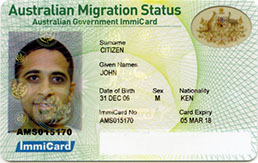 Australian Migration Status ImmiCard example