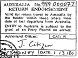 Return Endorsement (Single Person Travelling) stamp example